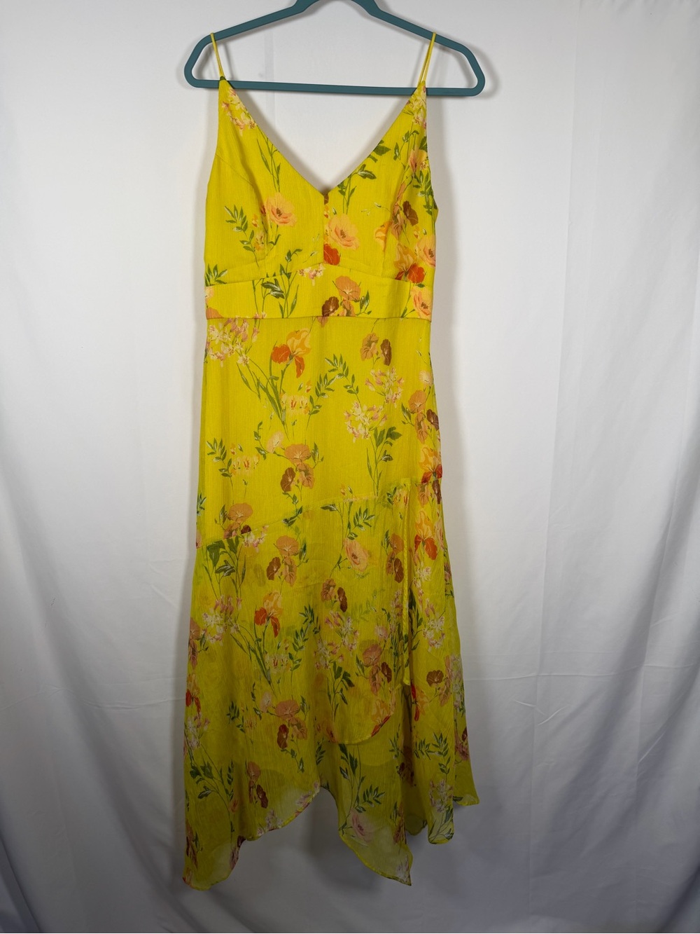 Asymmetrical Yellow Floral Babydoll V-Neck Slip Dress‎ Graduation, Wedding Guest